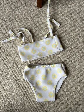 Baby White Two-Piece Bikini with Yellow Sunburst Print